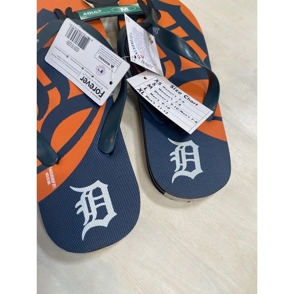 Detroit Tigers MLB Baseball Flip Flops Sandals Blue Orange New Medium Mens 7-8‎